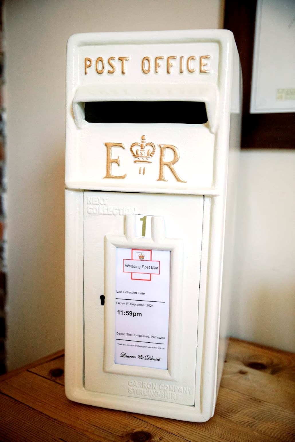 The cream cast-iron Essex Wedding Postbox